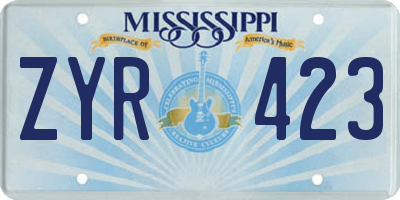 MS license plate ZYR423