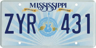 MS license plate ZYR431