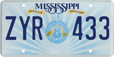 MS license plate ZYR433