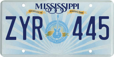 MS license plate ZYR445