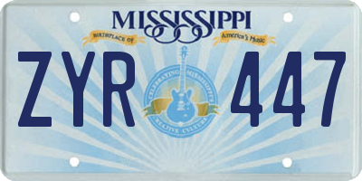 MS license plate ZYR447