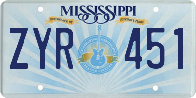 MS license plate ZYR451