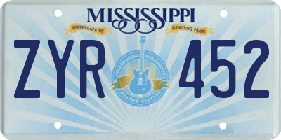 MS license plate ZYR452