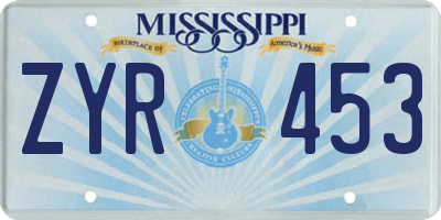 MS license plate ZYR453