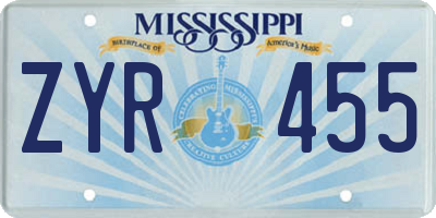 MS license plate ZYR455