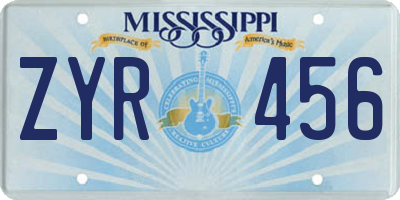 MS license plate ZYR456
