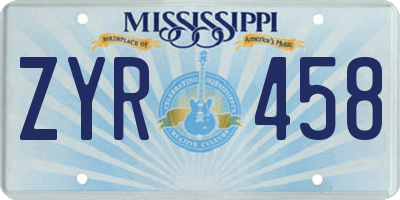 MS license plate ZYR458