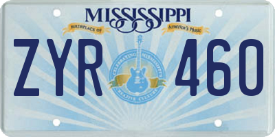 MS license plate ZYR460