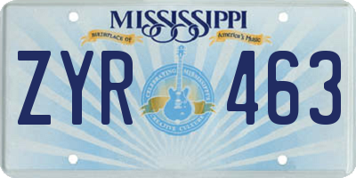 MS license plate ZYR463