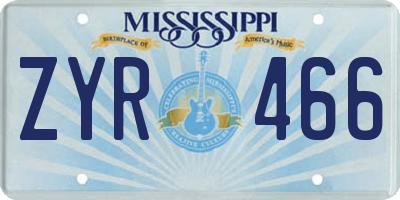 MS license plate ZYR466