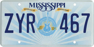 MS license plate ZYR467