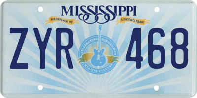 MS license plate ZYR468