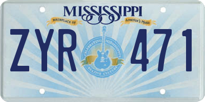MS license plate ZYR471