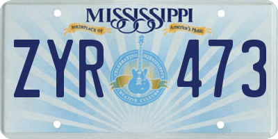 MS license plate ZYR473