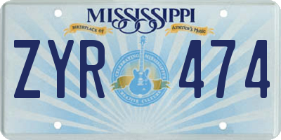 MS license plate ZYR474