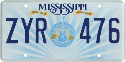MS license plate ZYR476