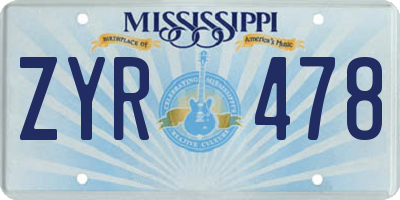 MS license plate ZYR478