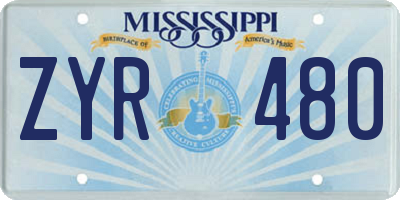 MS license plate ZYR480