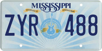 MS license plate ZYR488