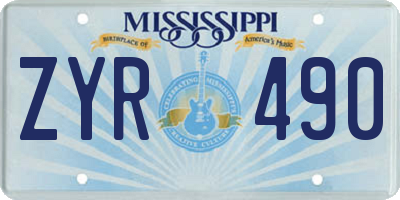 MS license plate ZYR490