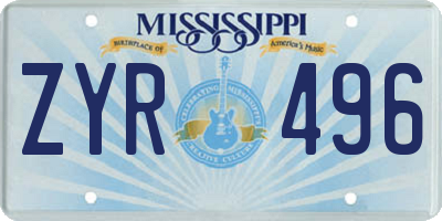 MS license plate ZYR496