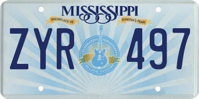 MS license plate ZYR497