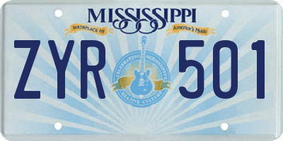 MS license plate ZYR501