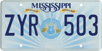 MS license plate ZYR503
