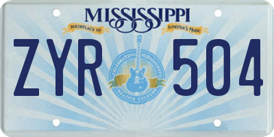 MS license plate ZYR504