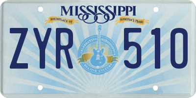 MS license plate ZYR510