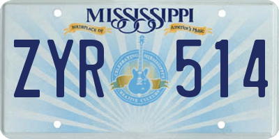 MS license plate ZYR514