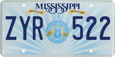 MS license plate ZYR522