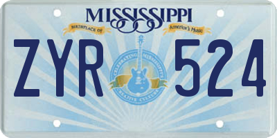 MS license plate ZYR524