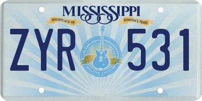 MS license plate ZYR531