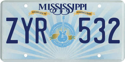 MS license plate ZYR532