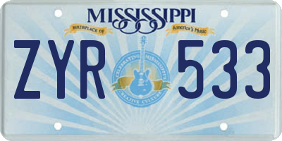 MS license plate ZYR533