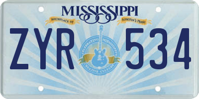 MS license plate ZYR534