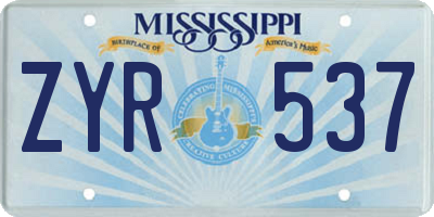 MS license plate ZYR537