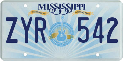 MS license plate ZYR542
