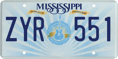 MS license plate ZYR551