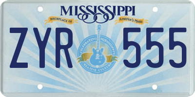 MS license plate ZYR555