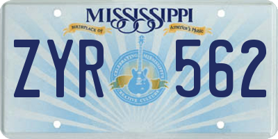 MS license plate ZYR562