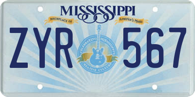 MS license plate ZYR567