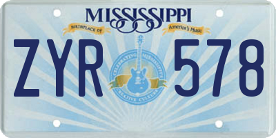 MS license plate ZYR578