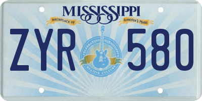 MS license plate ZYR580