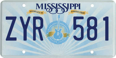 MS license plate ZYR581