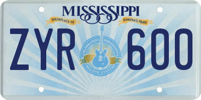 MS license plate ZYR600