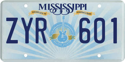 MS license plate ZYR601