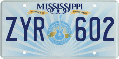 MS license plate ZYR602