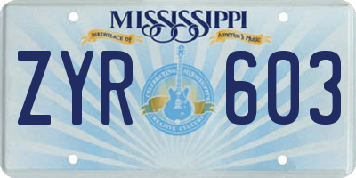 MS license plate ZYR603